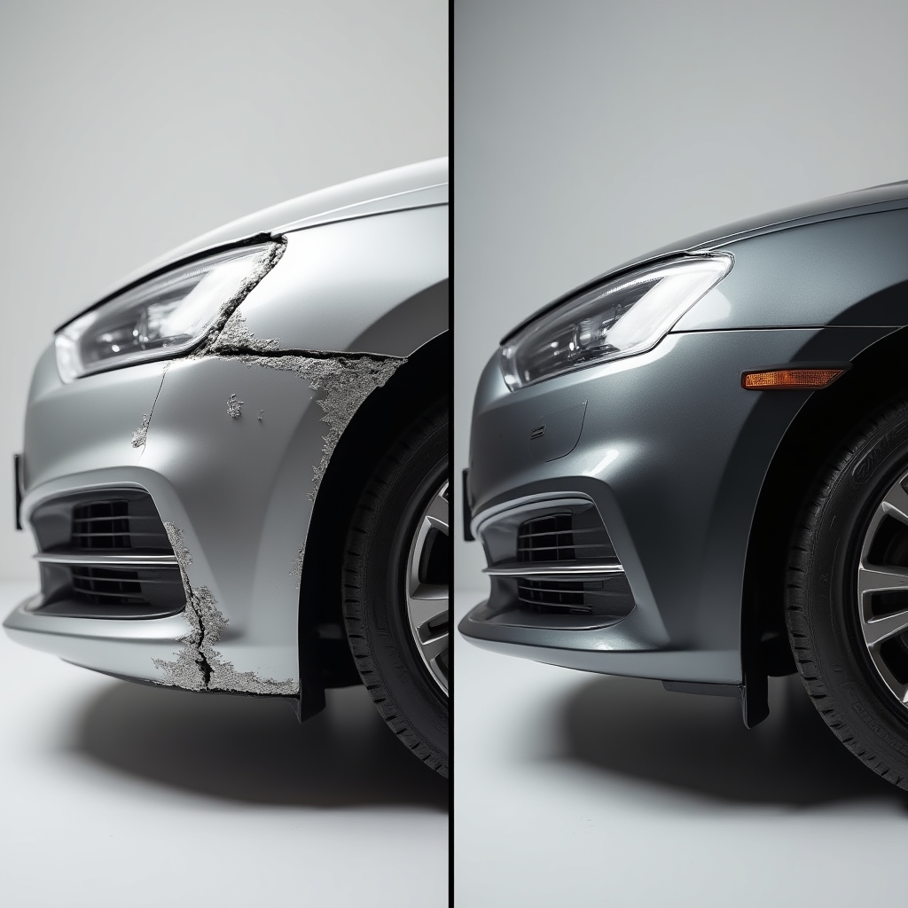 Бампер до и после ремонта трещины