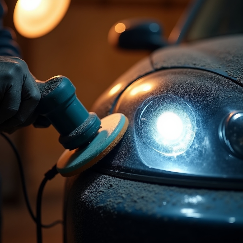 Машинная полировка фары с использованием полировальной пасты