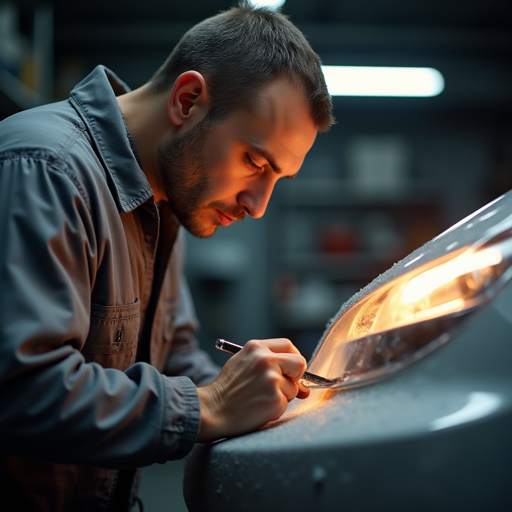 Мастер за детальной работой по восстановлению пластика