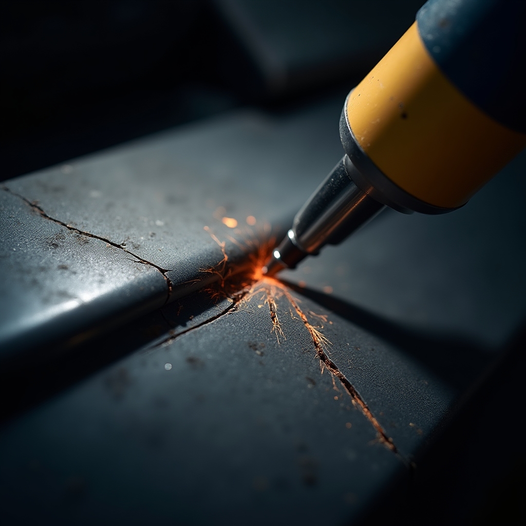 Крупный план ремонта трещины на пластиковом бампере